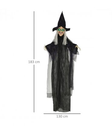 HOMCOM Standing Witch Prop Life Size with Light Up Eyes, Talking Sound