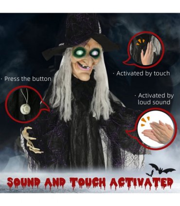 HOMCOM Standing Witch Prop Life Size with Light Up Eyes, Talking Sound