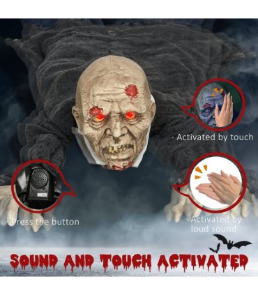 HOMCOM 5.2ft Halloween Outdoor Decoration Crawling Zombie, Sound Activated