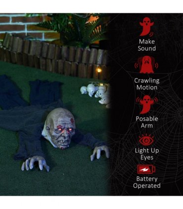HOMCOM 5.2ft Halloween Outdoor Decoration Crawling Zombie, Sound Activated