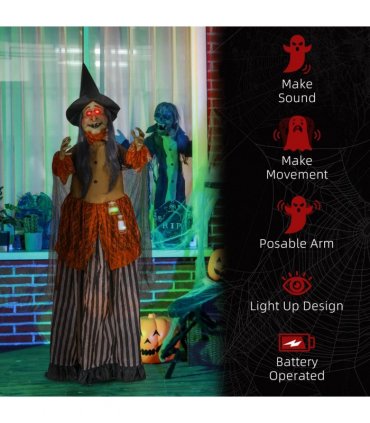 HOMCOM Outdoor Halloween Animatronic with Sound Activated, Light Up Eyes