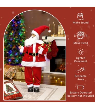 HOMCOM Life Size Animated Santa Claus with Sound Activated for Party