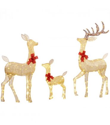 Outsunny 3-Piece Light Up Christmas Deer Family Set of 3 for Lawn Gold Tone
