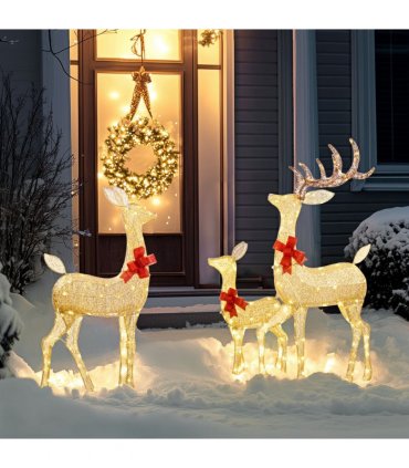 Outsunny 3-Piece Light Up Christmas Deer Family Set of 3 for Lawn Gold Tone