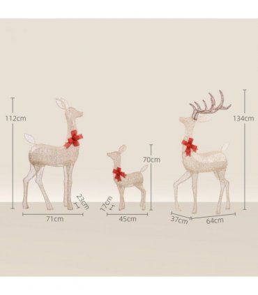 Outsunny 3-Piece Light Up Christmas Deer Family Set of 3 for Lawn Gold Tone