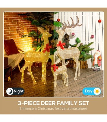 Outsunny 3-Piece Light Up Christmas Deer Family Set of 3 for Lawn Gold Tone
