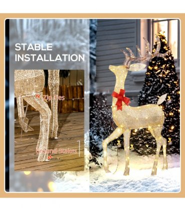 Outsunny 3-Piece Light Up Christmas Deer Family Set of 3 for Lawn Gold Tone