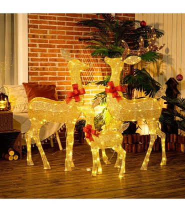 Outsunny 3-Piece Light Up Christmas Deer Family Set of 3 for Lawn Gold Tone
