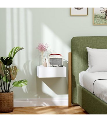 HOMCOM Floating Bedside Table, Wall-Mounted Side Table for Bedroom, White