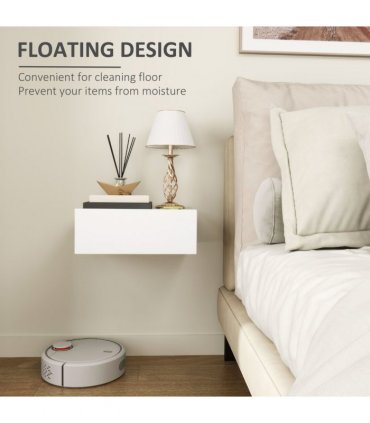 HOMCOM Floating Bedside Table, Wall-Mounted Side Table for Bedroom, White