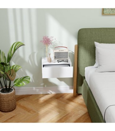 HOMCOM Floating Bedside Table, Wall-Mounted Side Table for Bedroom, White