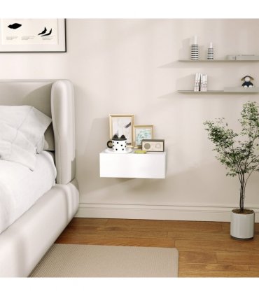HOMCOM Floating Bedside Table, Wall-Mounted Side Table for Bedroom, White