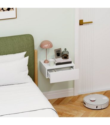 HOMCOM Floating Bedside Table, Wall-Mounted Side Table for Bedroom, White