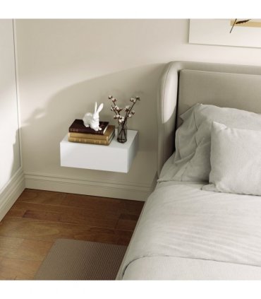 HOMCOM Floating Bedside Table, Wall-Mounted Side Table for Bedroom, White