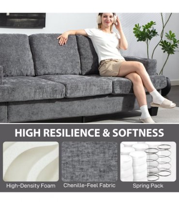 HOMCOM 3 Seater Sofa, Fabric Sofa with USB Ports and Cup Holders, Grey