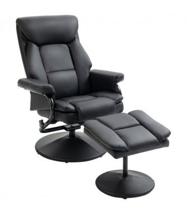 HOMCOM PU Leather Swivel Recliner Armchair with Ottoman, Black