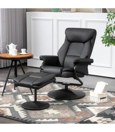 HOMCOM PU Leather Swivel Recliner Armchair with Ottoman, Black