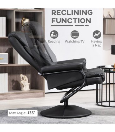 HOMCOM PU Leather Swivel Recliner Armchair with Ottoman, Black