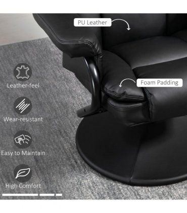 HOMCOM PU Leather Swivel Recliner Armchair with Ottoman, Black