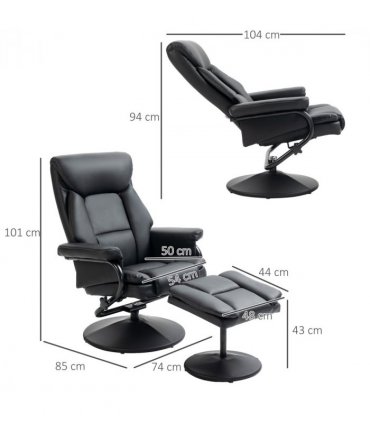 HOMCOM PU Leather Swivel Recliner Armchair with Ottoman, Black