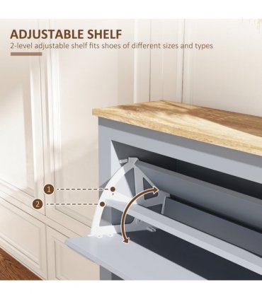 HOMCOM 2 Drawer Shoe Cabinet Narrow Shoe Cupboard with Flip Doors, Grey