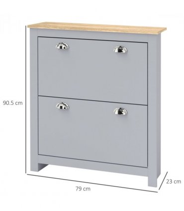 HOMCOM 2 Drawer Shoe Cabinet Narrow Shoe Cupboard with Flip Doors, Grey