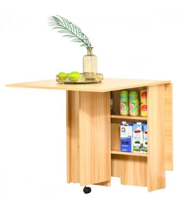 HOMCOM Foldable Dining Table with Storage Shelves for Kitchen, Dining Room