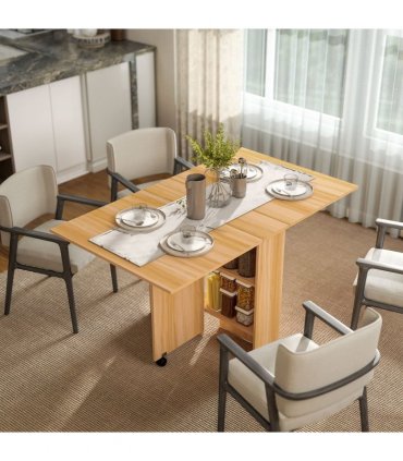 HOMCOM Foldable Dining Table with Storage Shelves for Kitchen, Dining Room