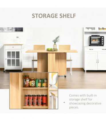 HOMCOM Foldable Dining Table with Storage Shelves for Kitchen, Dining Room