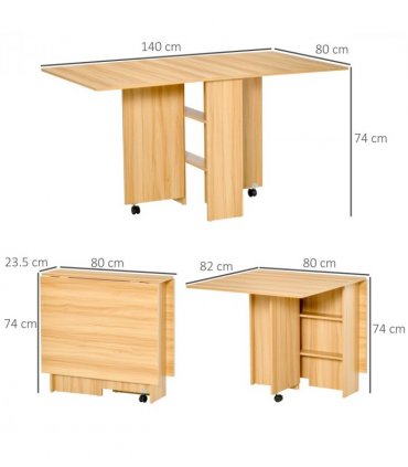 HOMCOM Foldable Dining Table with Storage Shelves for Kitchen, Dining Room