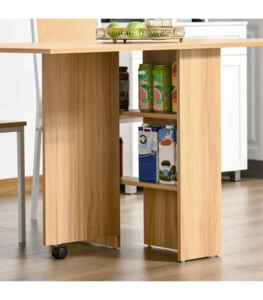 HOMCOM Foldable Dining Table with Storage Shelves for Kitchen, Dining Room