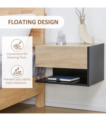 HOMCOM Modern Bedside Table Set of 2 with Drawer and Shelf