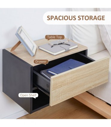 HOMCOM Modern Bedside Table Set of 2 with Drawer and Shelf