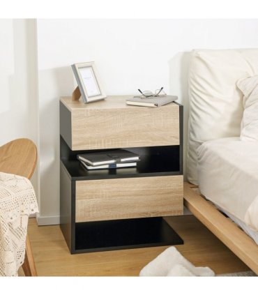 HOMCOM Modern Bedside Table Set of 2 with Drawer and Shelf