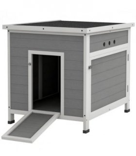 PawHut Wooden Duck House, Poultry Coop w/ Double Doors, Openable Roof, Grey
