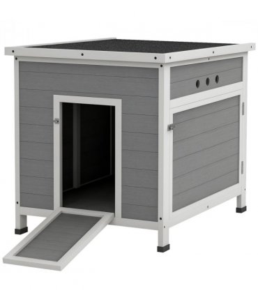 PawHut Wooden Duck House, Poultry Coop w/ Double Doors, Openable Roof, Grey