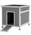 PawHut Wooden Duck House, Poultry Coop w/ Double Doors, Openable Roof, Grey