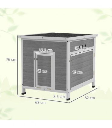 PawHut Wooden Duck House, Poultry Coop w/ Double Doors, Openable Roof, Grey
