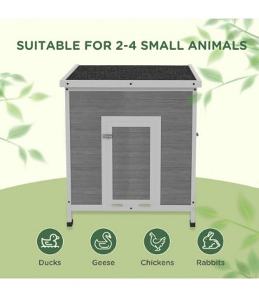 PawHut Wooden Duck House, Poultry Coop w/ Double Doors, Openable Roof, Grey