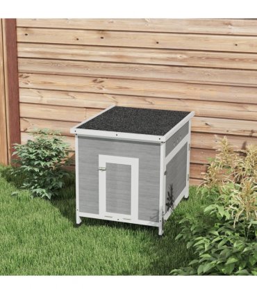 PawHut Wooden Duck House, Poultry Coop w/ Double Doors, Openable Roof, Grey