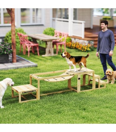 PawHut 3 Pieces Wooden Dog Agility Training Equipment, Natural Wood