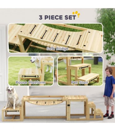 PawHut 3 Pieces Wooden Dog Agility Training Equipment, Natural Wood