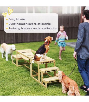 PawHut 3 Pieces Wooden Dog Agility Training Equipment, Natural Wood