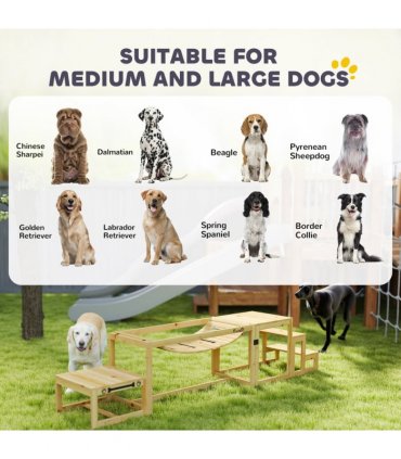 PawHut 3 Pieces Wooden Dog Agility Training Equipment, Natural Wood