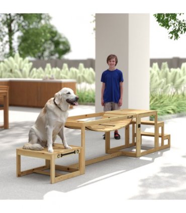 PawHut 3 Pieces Wooden Dog Agility Training Equipment, Natural Wood