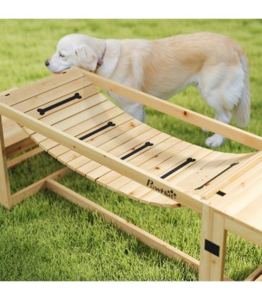 PawHut 3 Pieces Wooden Dog Agility Training Equipment, Natural Wood