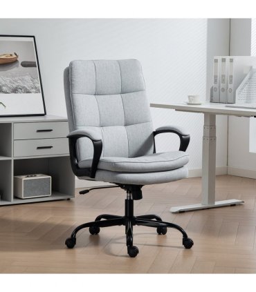 HOMCOM Fabric Office Chair, Computer Desk Chair for Home, Light Grey