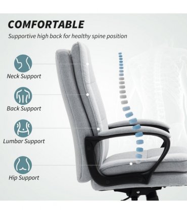 HOMCOM Fabric Office Chair, Computer Desk Chair for Home, Light Grey