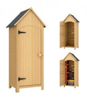 Outsunny Wooden Small Garden Shed with 3 Shelves and Tilt Roof