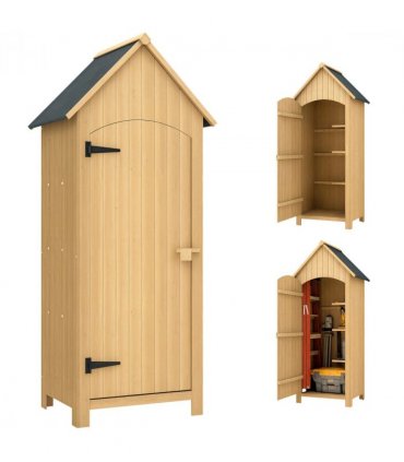 Outsunny Wooden Small Garden Shed with 3 Shelves and Tilt Roof